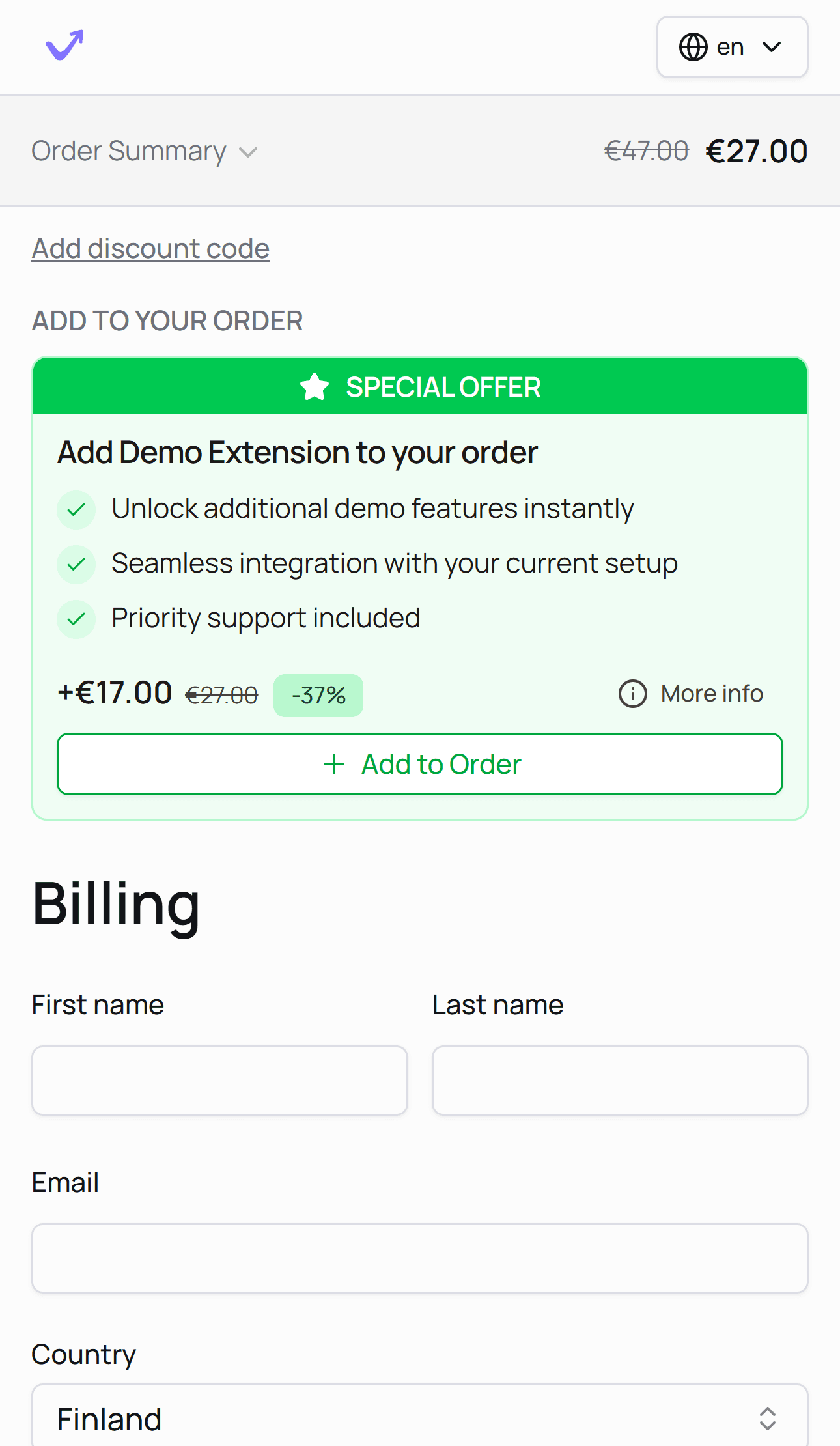 Add-on product to order