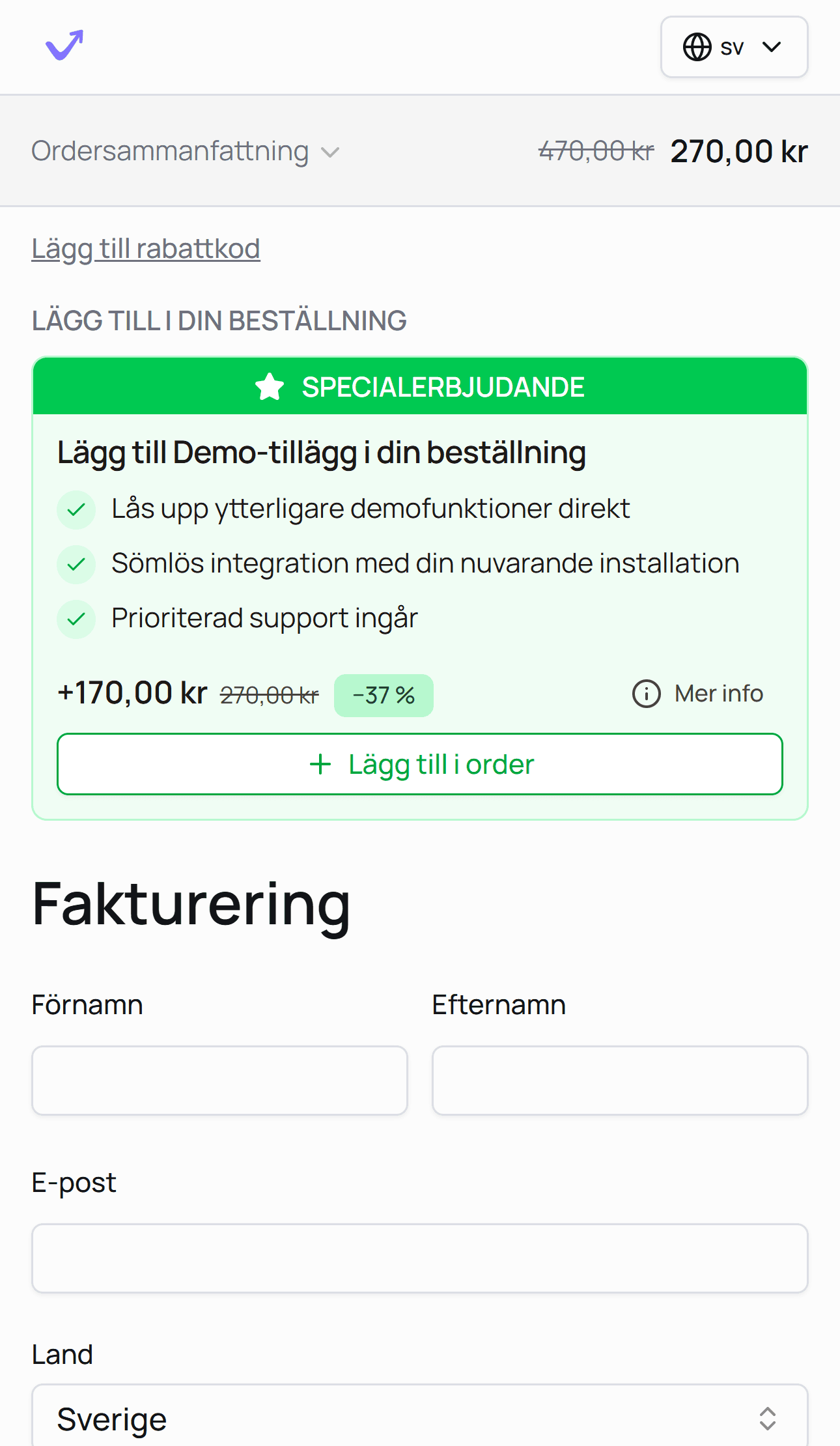 Add-on product to order